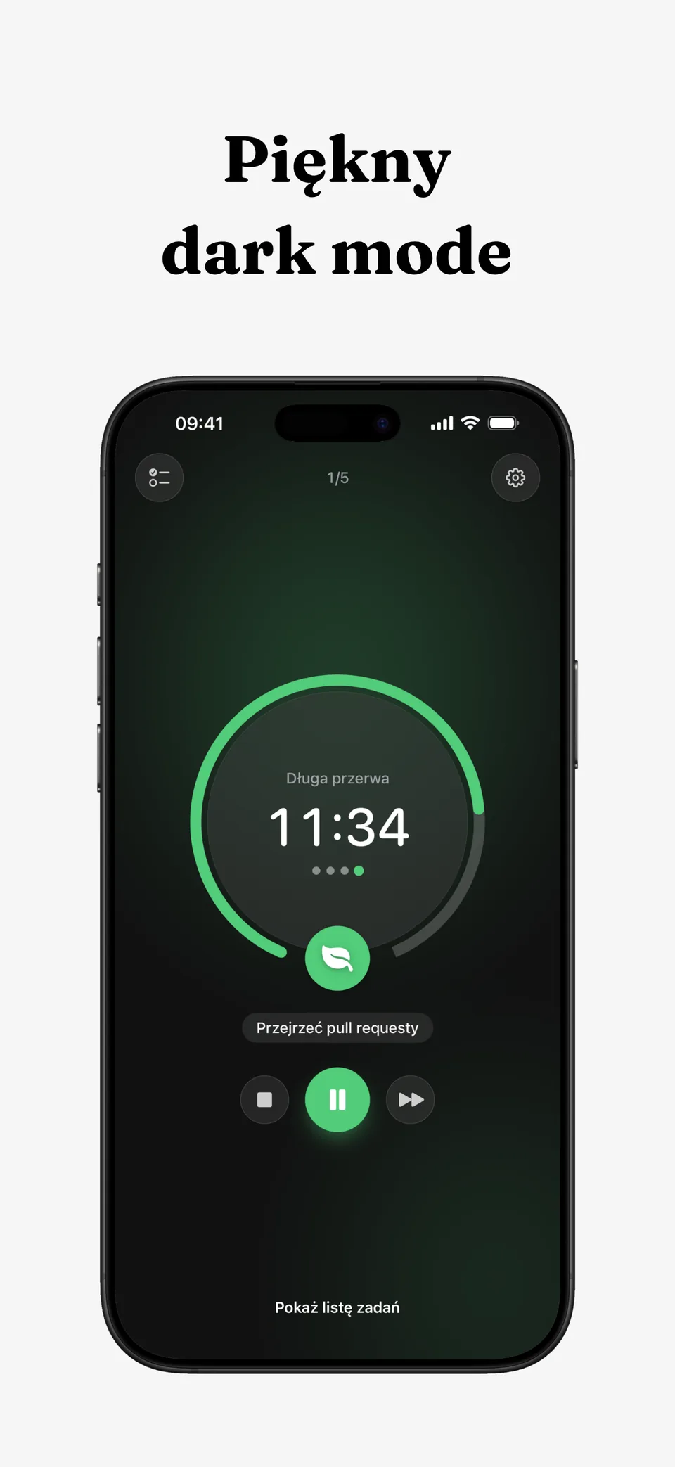 „Piękny dark mode” — Lumiri Focus na długiej przerwie, w trybie ciemnym
