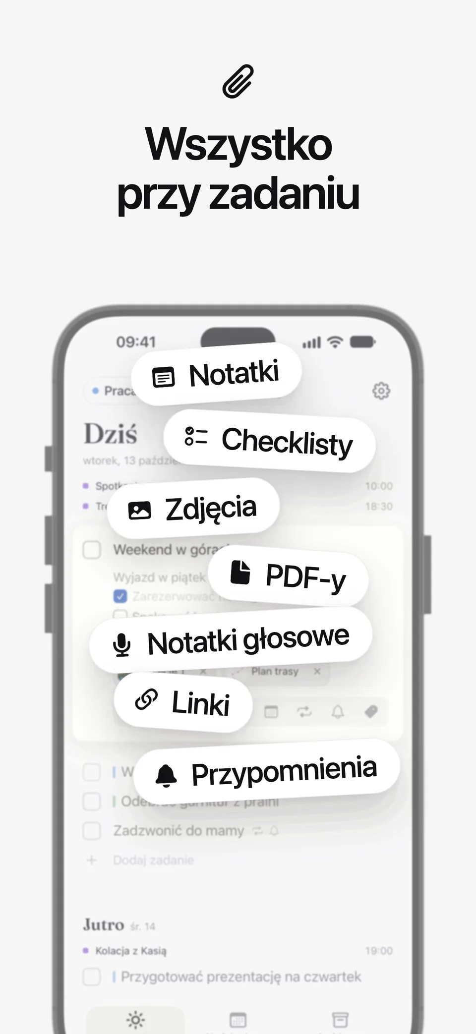 Co mieści zadanie w Lumiri Todo: notatki, checklisty, zdjęcia, PDF-y, notatki głosowe, linki i przypomnienia