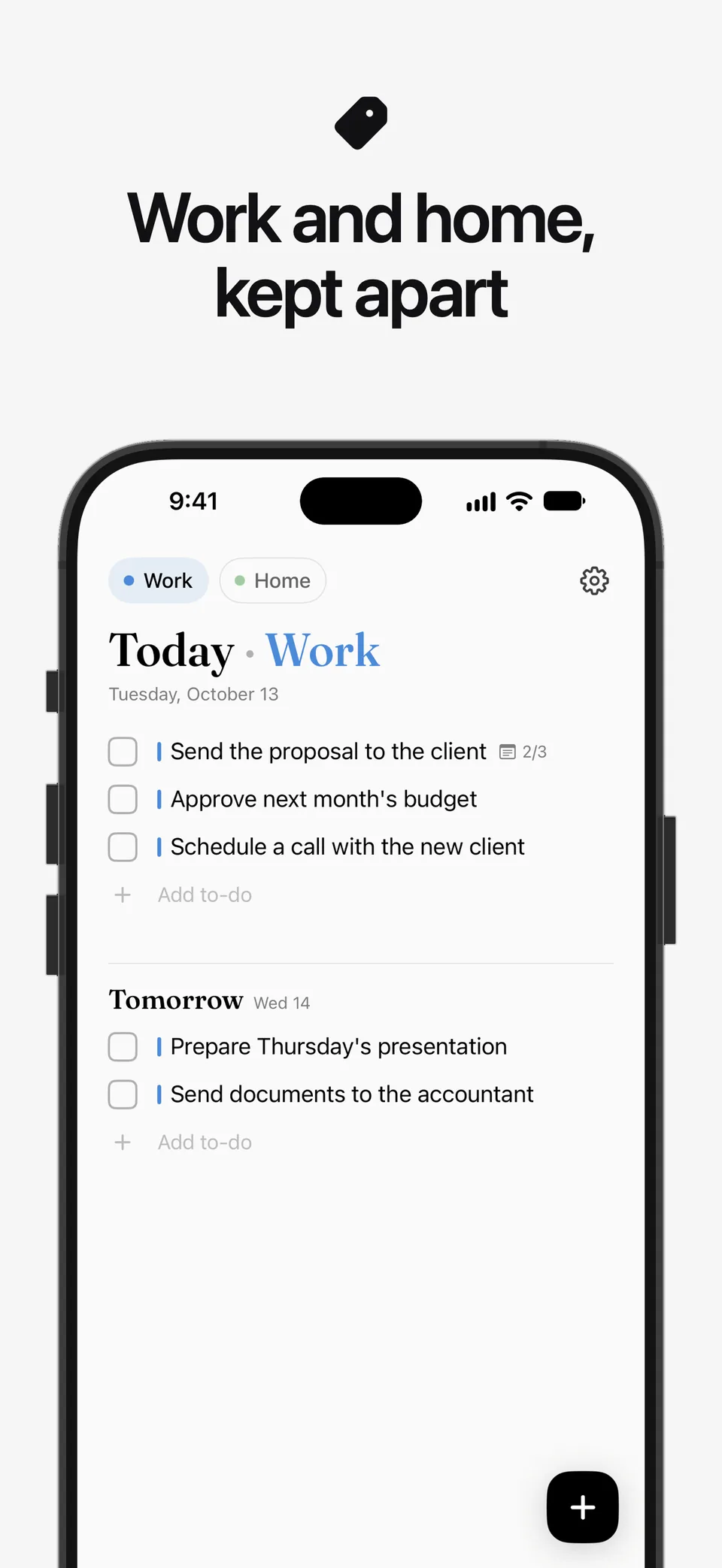 The Today list in Lumiri Todo narrowed to the Work category