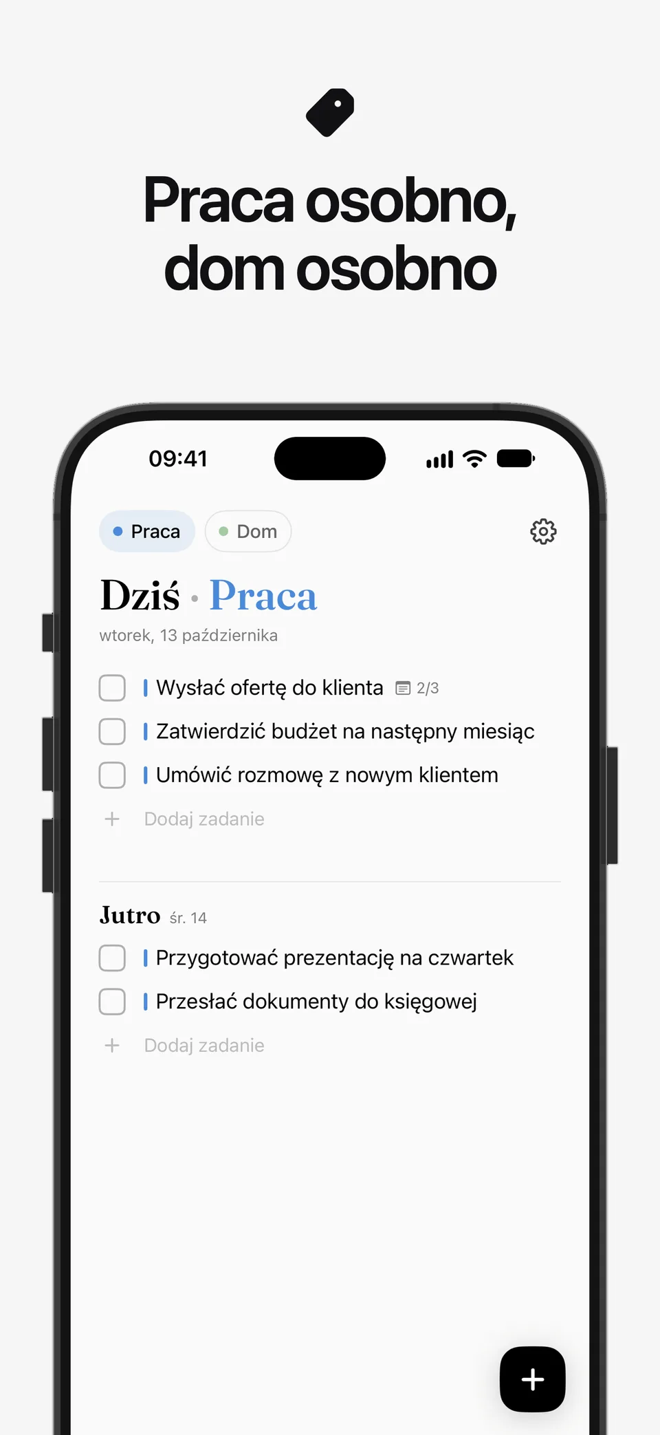 Lista Dziś w Lumiri Todo zawężona do kategorii Praca